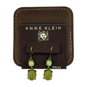 Anne Klein Green Faceted Drop Earrings Gold Tone Leverback